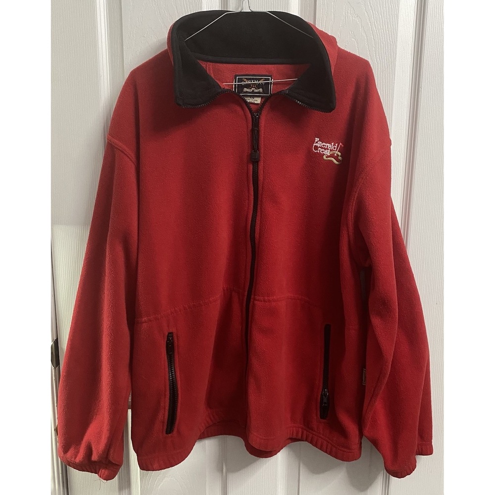 Oarsman Men's Red Fleece Full Zip-Up Emerald Crest Fulton‎ Golf Jacket Sz. L